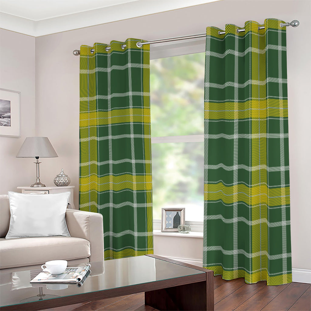 Green And Yellow Stewart Tartan Print Blackout Grommet Curtains