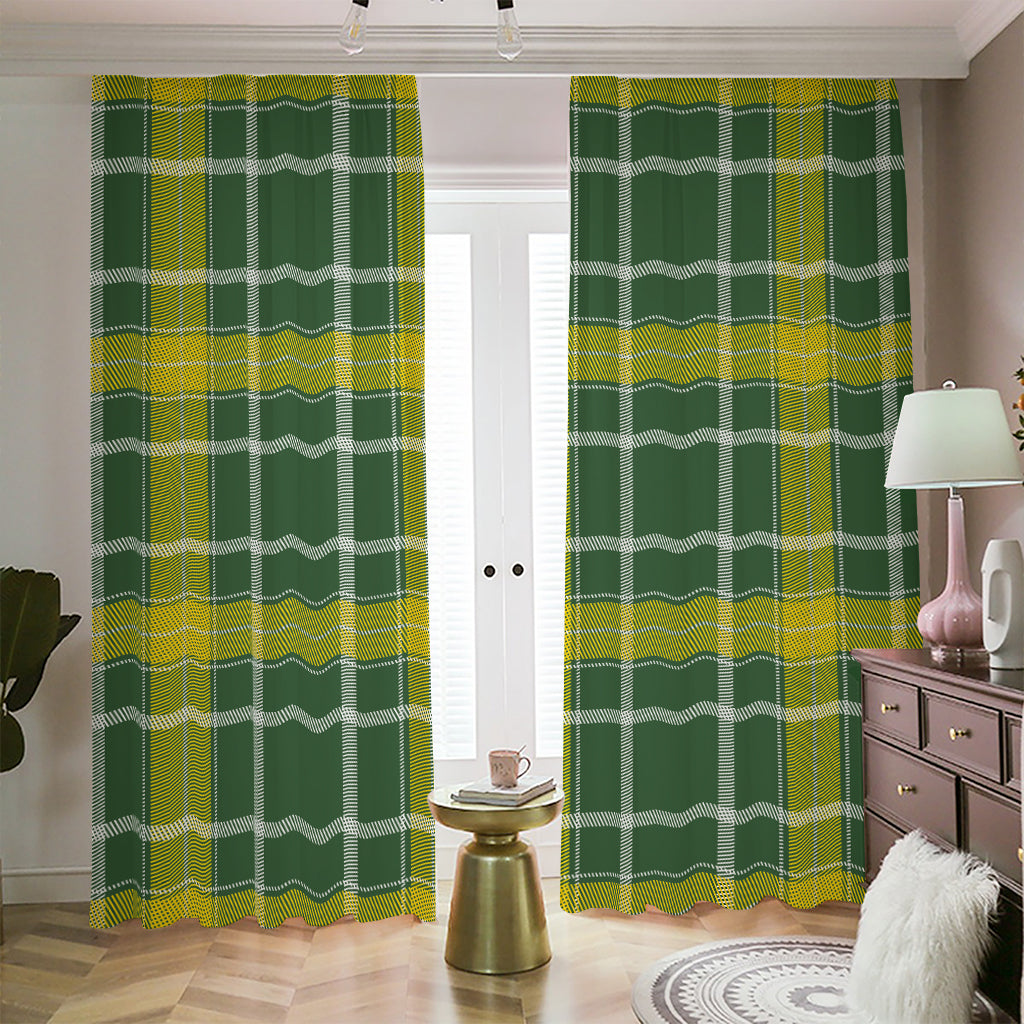 Green And Yellow Stewart Tartan Print Blackout Pencil Pleat Curtains