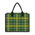 Green And Yellow Stewart Tartan Print Canvas Tote Bag