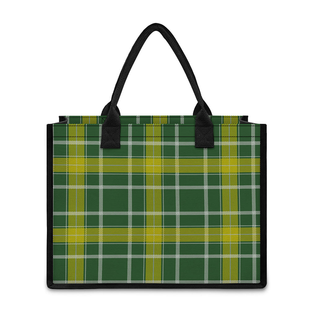Green And Yellow Stewart Tartan Print Canvas Tote Bag