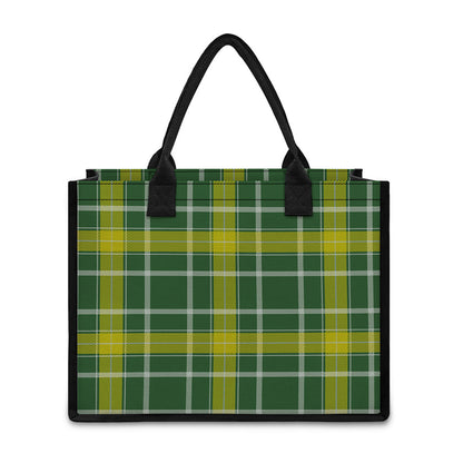 Green And Yellow Stewart Tartan Print Canvas Tote Bag