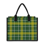 Green And Yellow Stewart Tartan Print Canvas Tote Bag