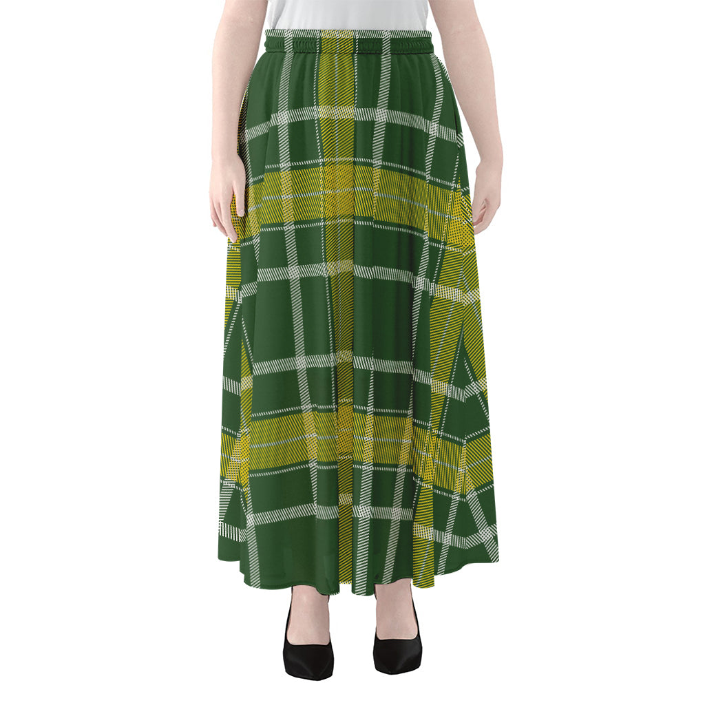 Green And Yellow Stewart Tartan Print Chiffon Maxi Skirt