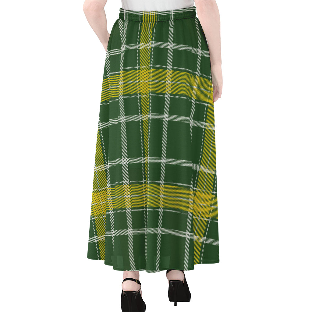 Green And Yellow Stewart Tartan Print Chiffon Maxi Skirt