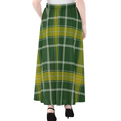 Green And Yellow Stewart Tartan Print Chiffon Maxi Skirt