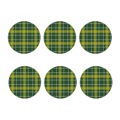 Green And Yellow Stewart Tartan Print Coaster Set