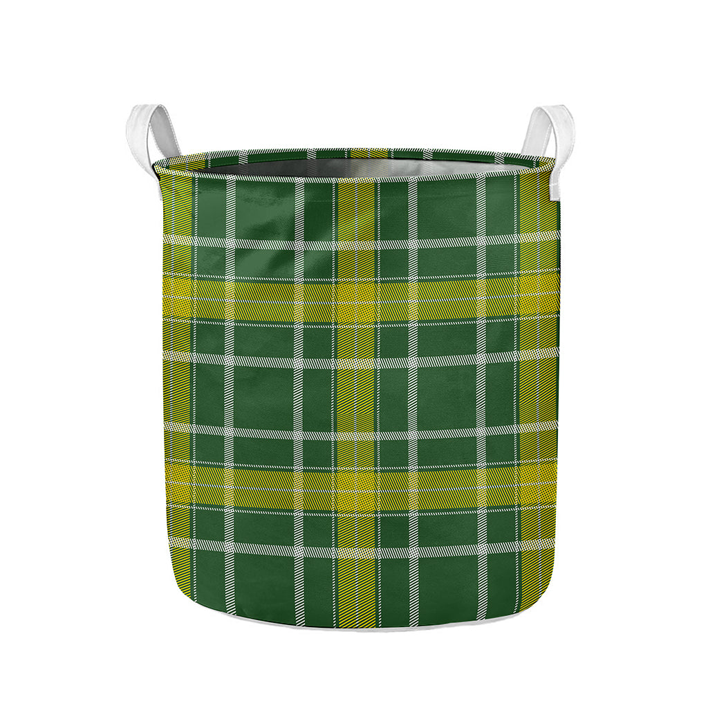 Green And Yellow Stewart Tartan Print Collapsible Laundry Basket