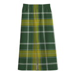 Green And Yellow Stewart Tartan Print Cotton Front Slit Maxi Skirt