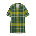 Green And Yellow Stewart Tartan Print Cotton Hawaiian Shirt