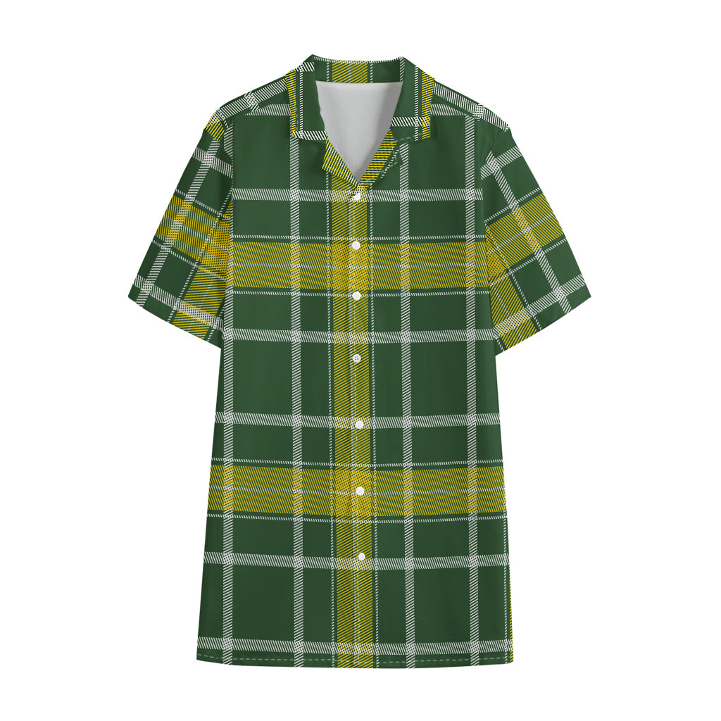 Green And Yellow Stewart Tartan Print Cotton Hawaiian Shirt
