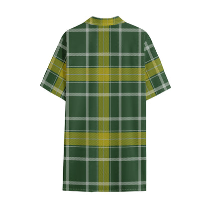 Green And Yellow Stewart Tartan Print Cotton Hawaiian Shirt
