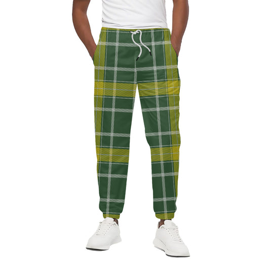 Green And Yellow Stewart Tartan Print Cotton Pants
