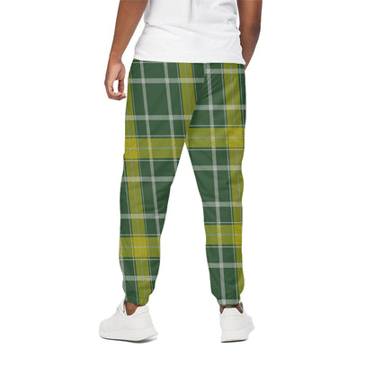 Green And Yellow Stewart Tartan Print Cotton Pants