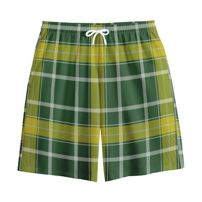 Green And Yellow Stewart Tartan Print Cotton Shorts