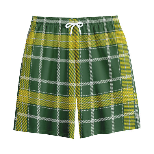 Green And Yellow Stewart Tartan Print Cotton Shorts