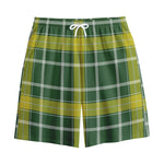 Green And Yellow Stewart Tartan Print Cotton Shorts