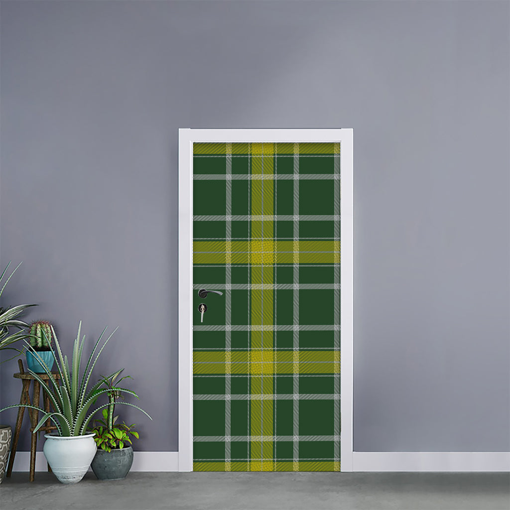 Green And Yellow Stewart Tartan Print Door Sticker