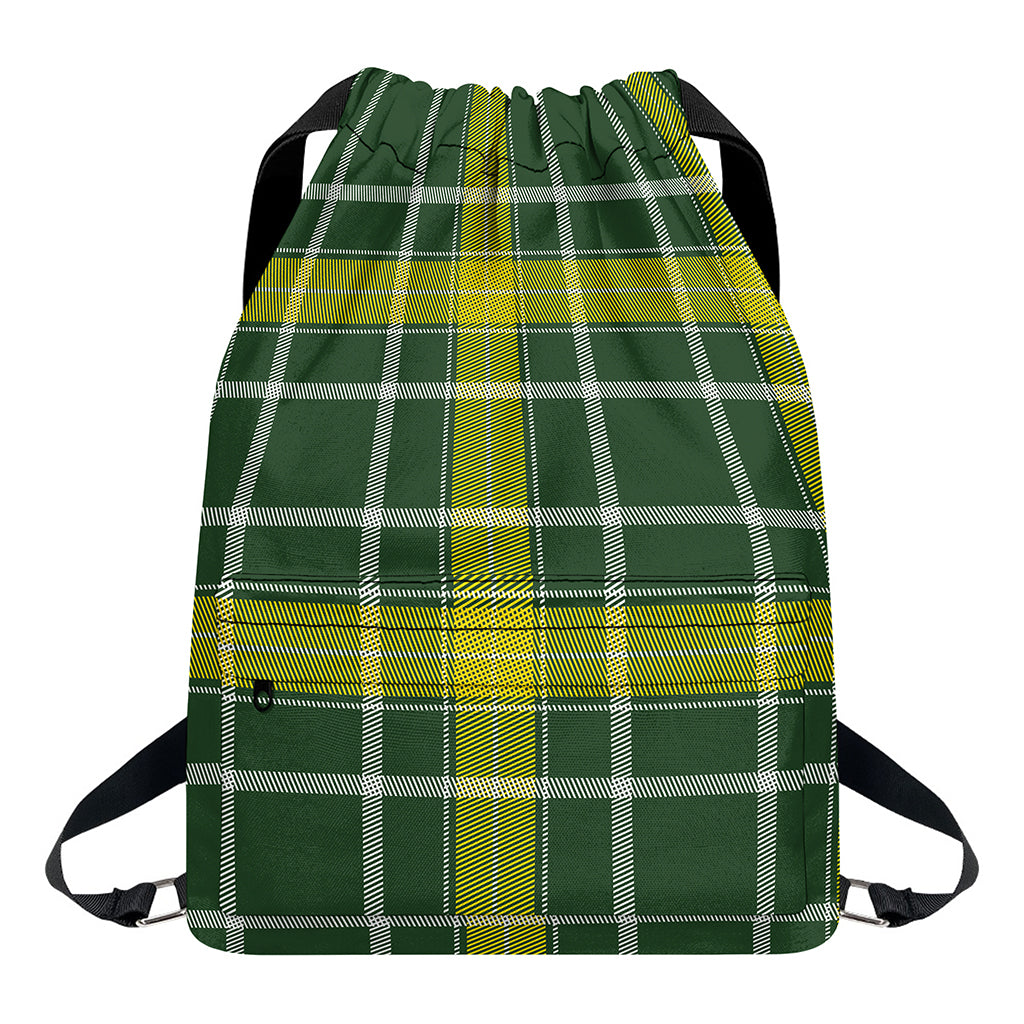 Green And Yellow Stewart Tartan Print Drawstring Backpack