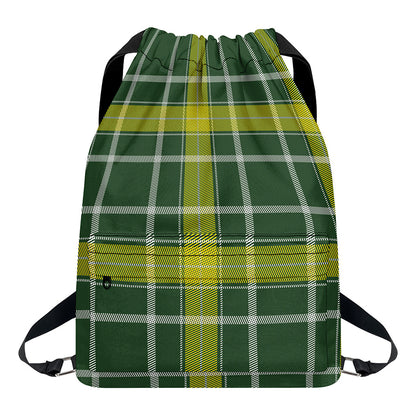 Green And Yellow Stewart Tartan Print Drawstring Backpack