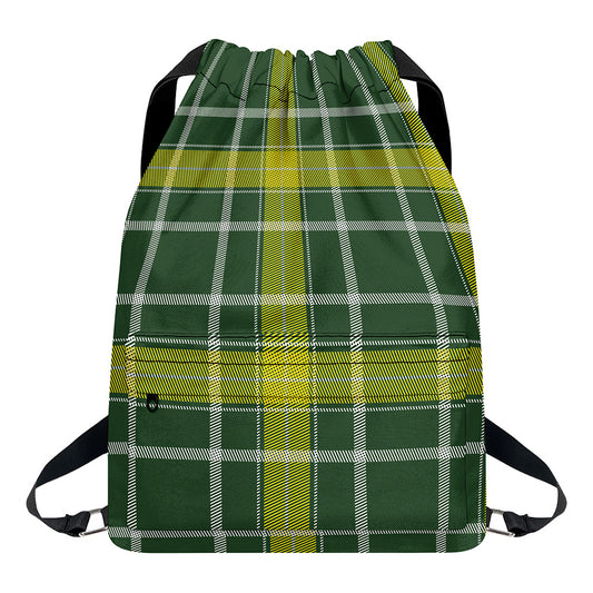 Green And Yellow Stewart Tartan Print Drawstring Backpack