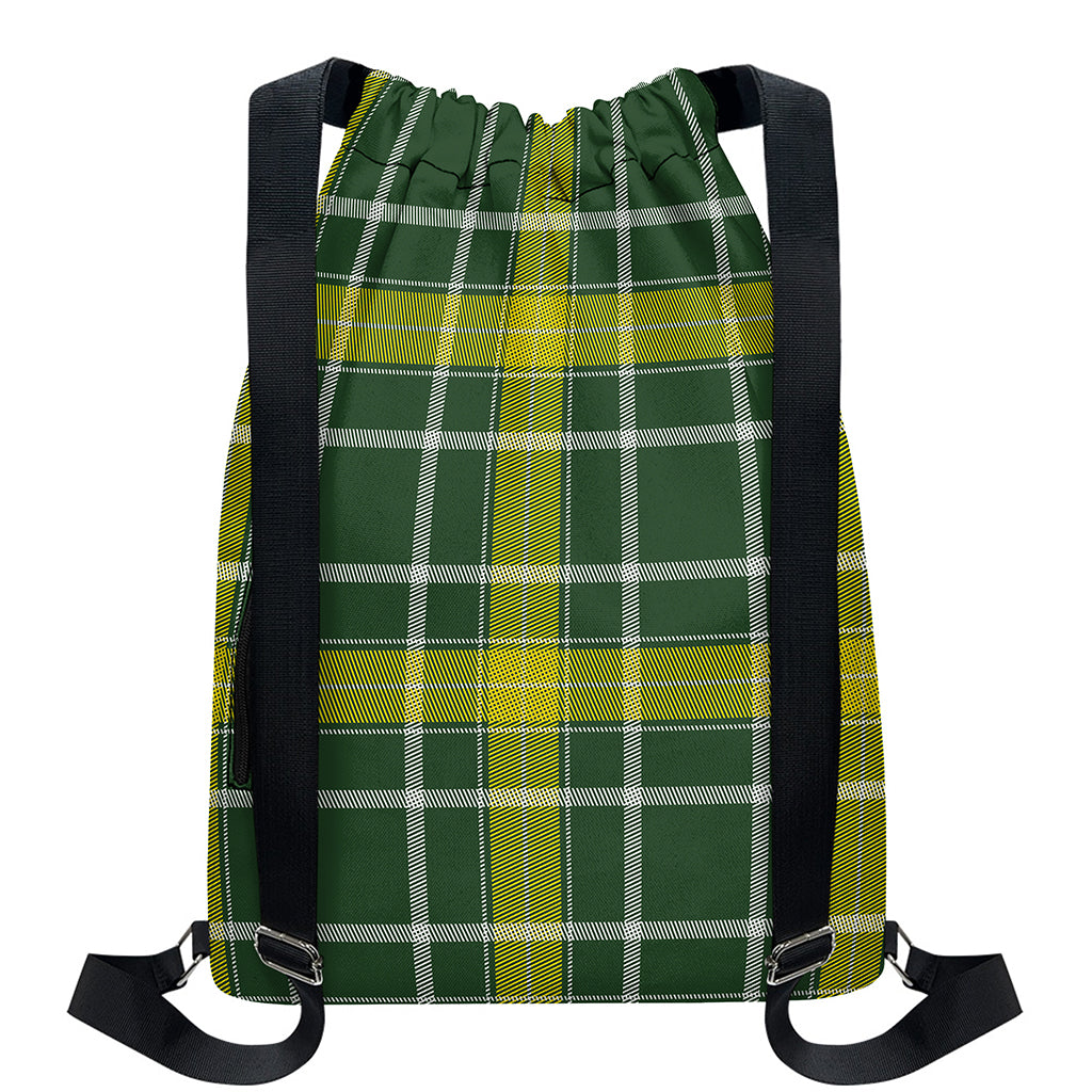 Green And Yellow Stewart Tartan Print Drawstring Backpack
