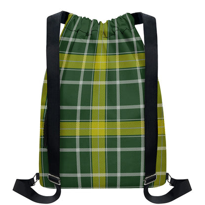 Green And Yellow Stewart Tartan Print Drawstring Backpack