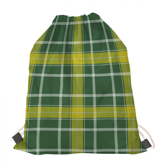 Green And Yellow Stewart Tartan Print Drawstring Bag