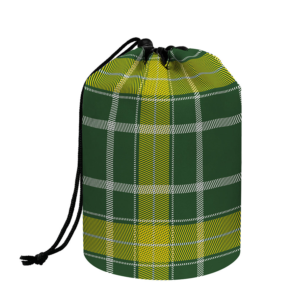 Green And Yellow Stewart Tartan Print Drawstring Makeup Bag