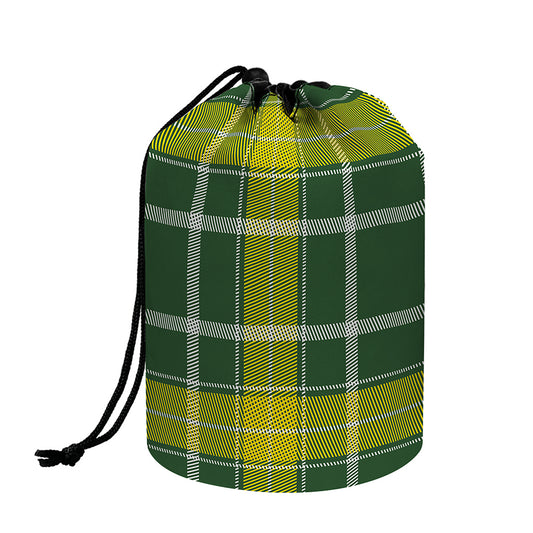 Green And Yellow Stewart Tartan Print Drawstring Makeup Bag