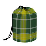 Green And Yellow Stewart Tartan Print Drawstring Makeup Bag