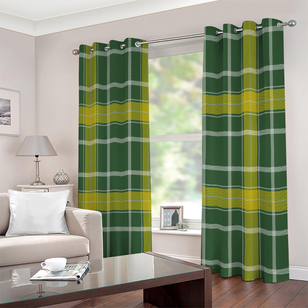Green And Yellow Stewart Tartan Print Extra Wide Grommet Curtains