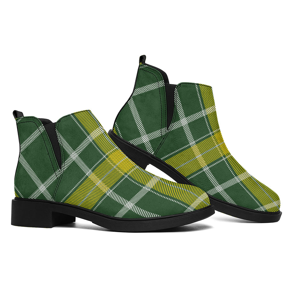 Green And Yellow Stewart Tartan Print Flat Ankle Boots