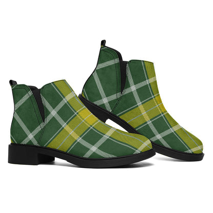 Green And Yellow Stewart Tartan Print Flat Ankle Boots