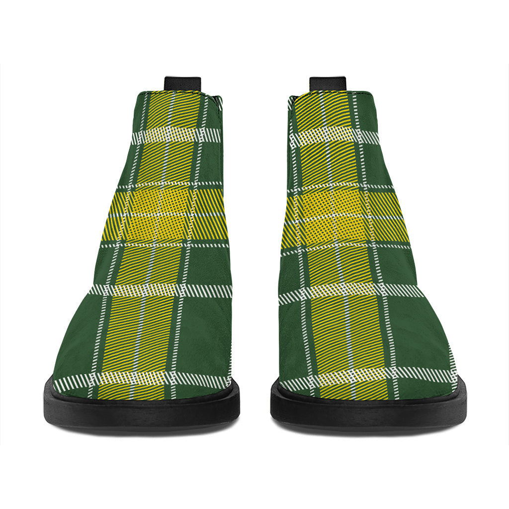 Green And Yellow Stewart Tartan Print Flat Ankle Boots