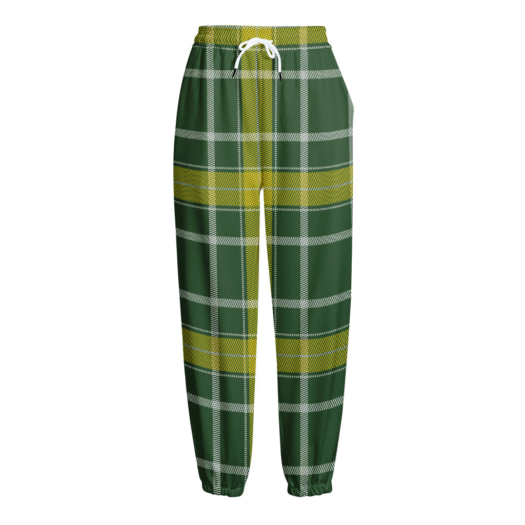 Green And Yellow Stewart Tartan Print Fleece Lined Knit Pants