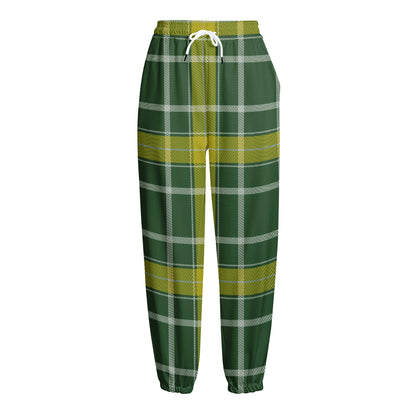Green And Yellow Stewart Tartan Print Fleece Lined Knit Pants