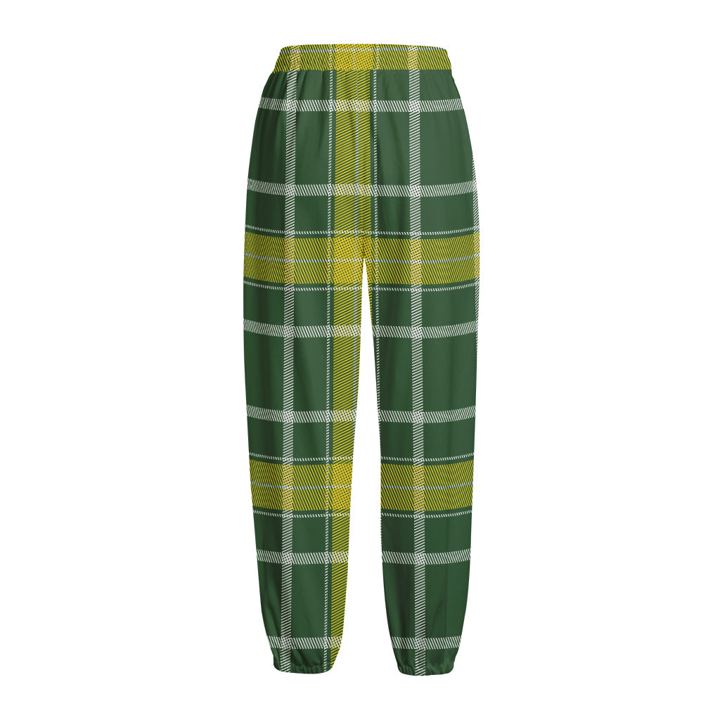 Green And Yellow Stewart Tartan Print Fleece Lined Knit Pants