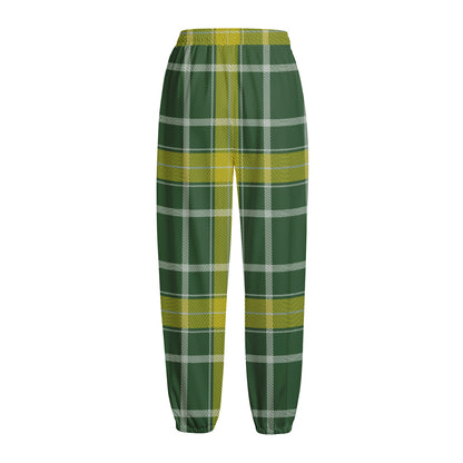 Green And Yellow Stewart Tartan Print Fleece Lined Knit Pants