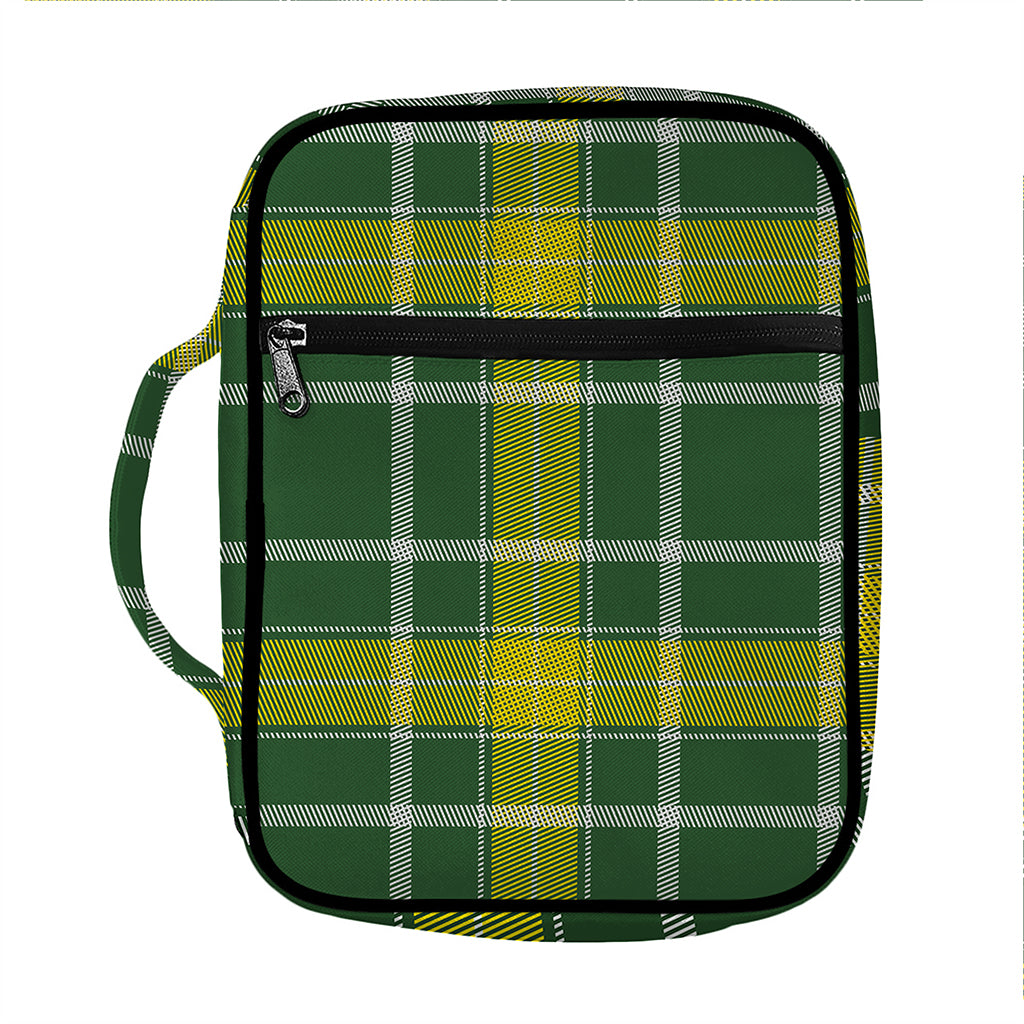 Green And Yellow Stewart Tartan Print Front Pocket Bible Bag