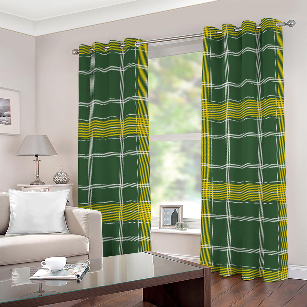 Green And Yellow Stewart Tartan Print Grommet Curtains