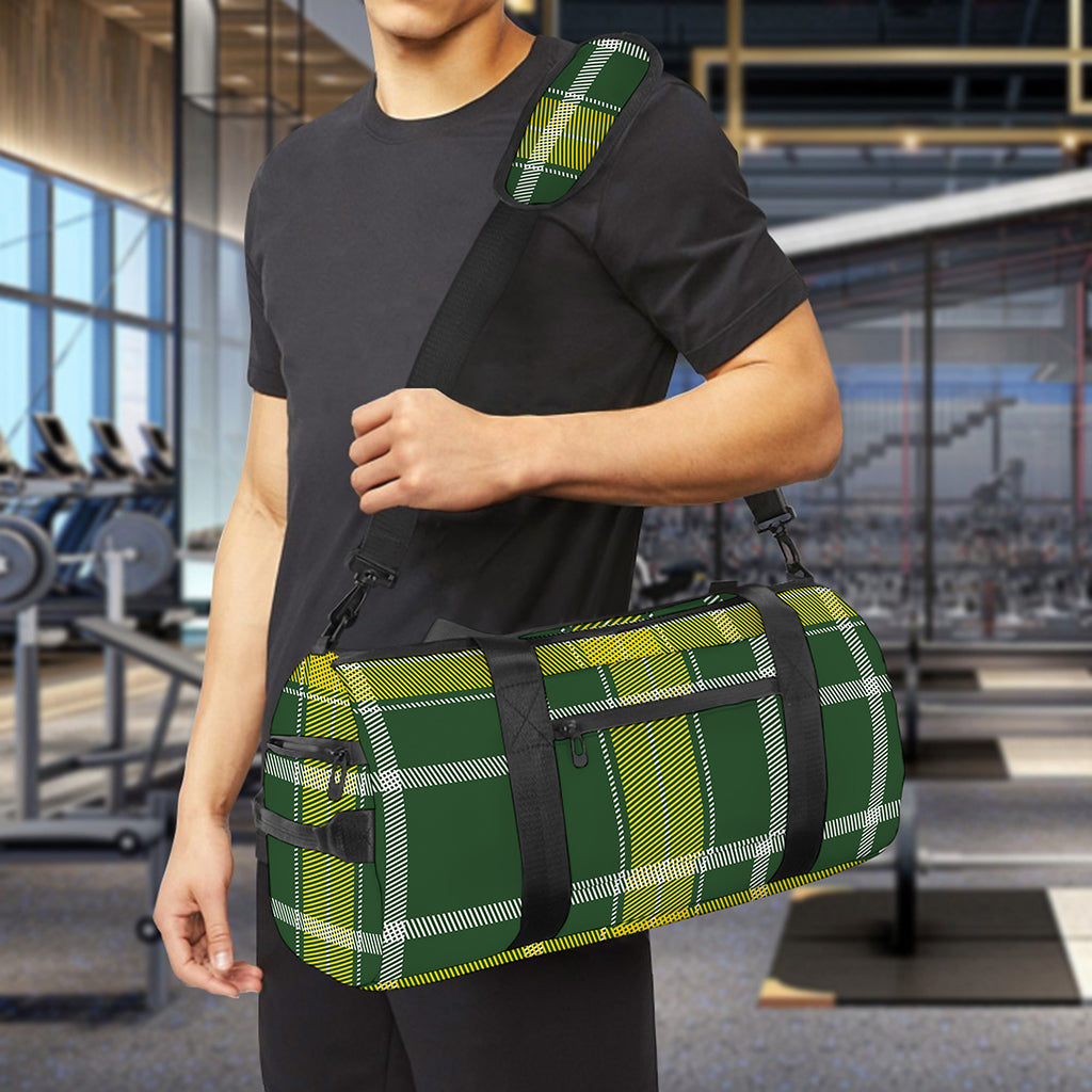 Green And Yellow Stewart Tartan Print Gym Bag