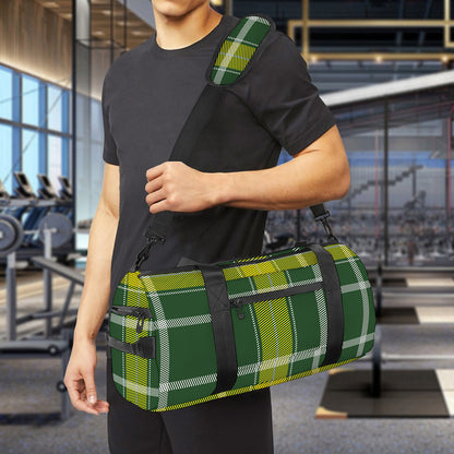 Green And Yellow Stewart Tartan Print Gym Bag