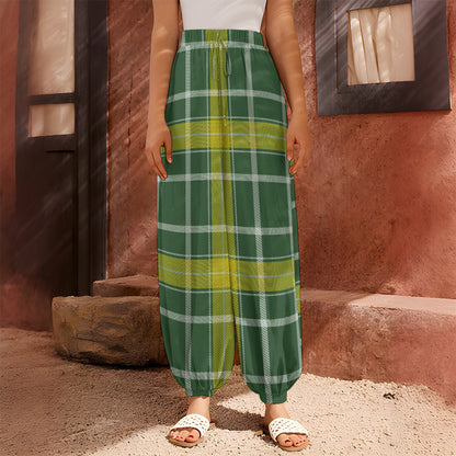 Green And Yellow Stewart Tartan Print Harem Pants