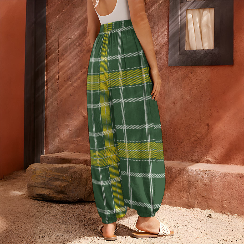 Green And Yellow Stewart Tartan Print Harem Pants