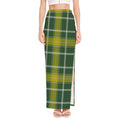 Green And Yellow Stewart Tartan Print High Slit Maxi Skirt