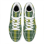 Green And Yellow Stewart Tartan Print High Top Leather Sneakers