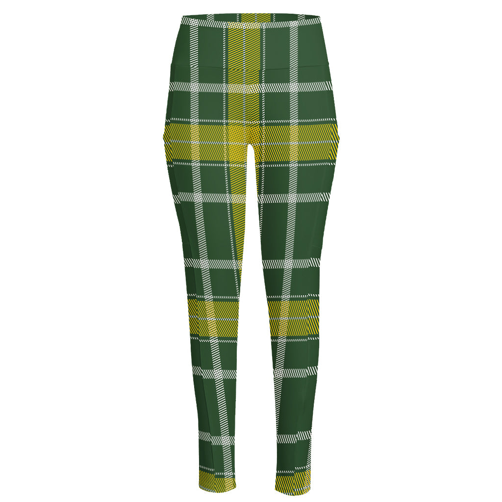 Green And Yellow Stewart Tartan Print High-Waisted Pocket Leggings