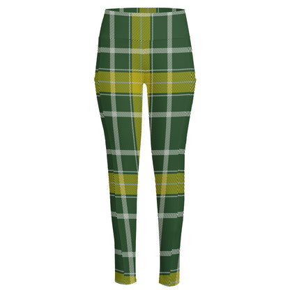 Green And Yellow Stewart Tartan Print High-Waisted Pocket Leggings