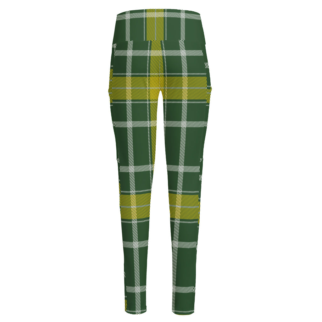 Green And Yellow Stewart Tartan Print High-Waisted Pocket Leggings