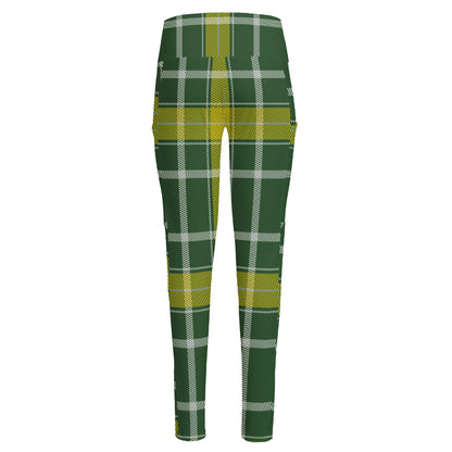 Green And Yellow Stewart Tartan Print High-Waisted Pocket Leggings